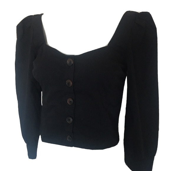 Urban Outfitters Tops - UO Black Crop 3/4 Puff Sleeve Top Blouse